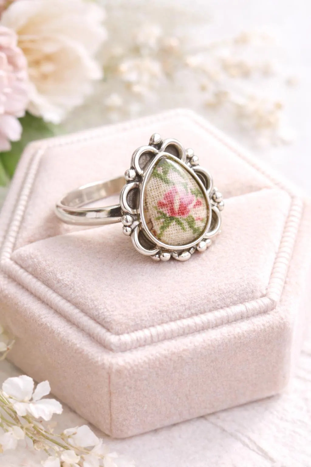 Teardrop Ring with Fabric